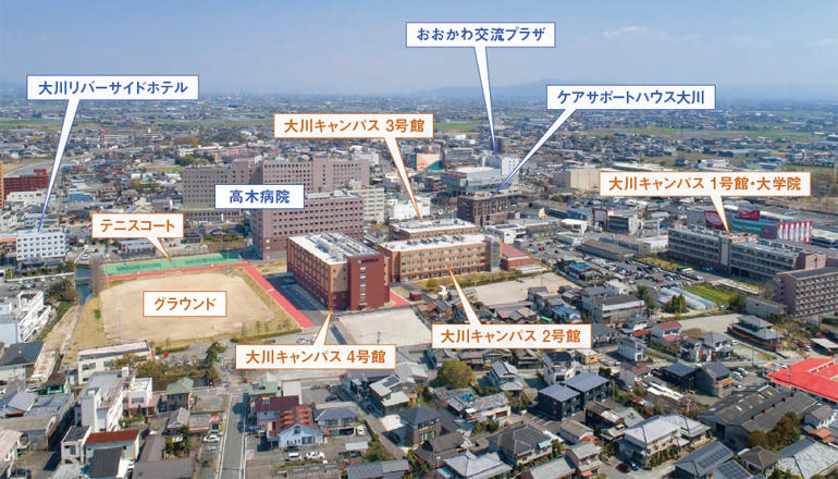 大川キャンパス敷地全体の上空からの画像