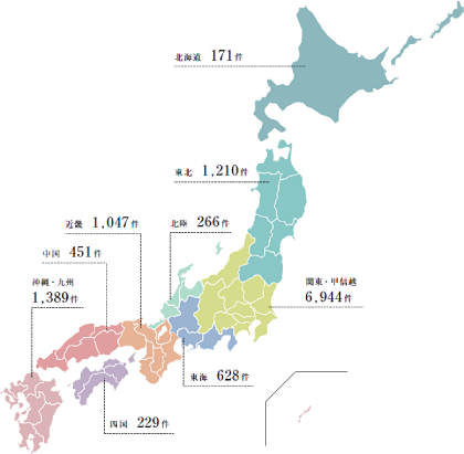 都道府県毎の求人数を日本地図上に記載した画像